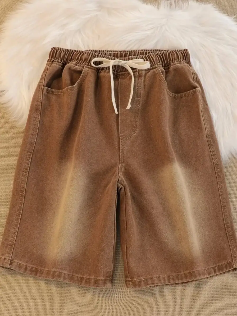Textured Men's Plus Size Drawstring Denim Shorts