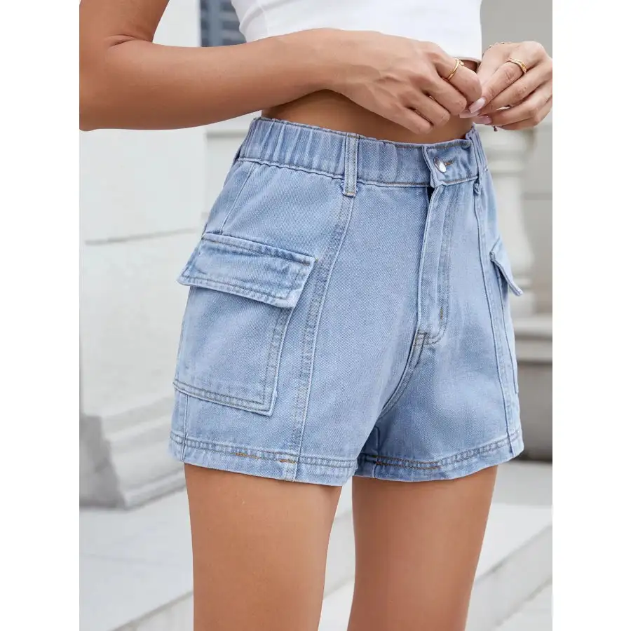 High Waist Cargo Denim Shorts