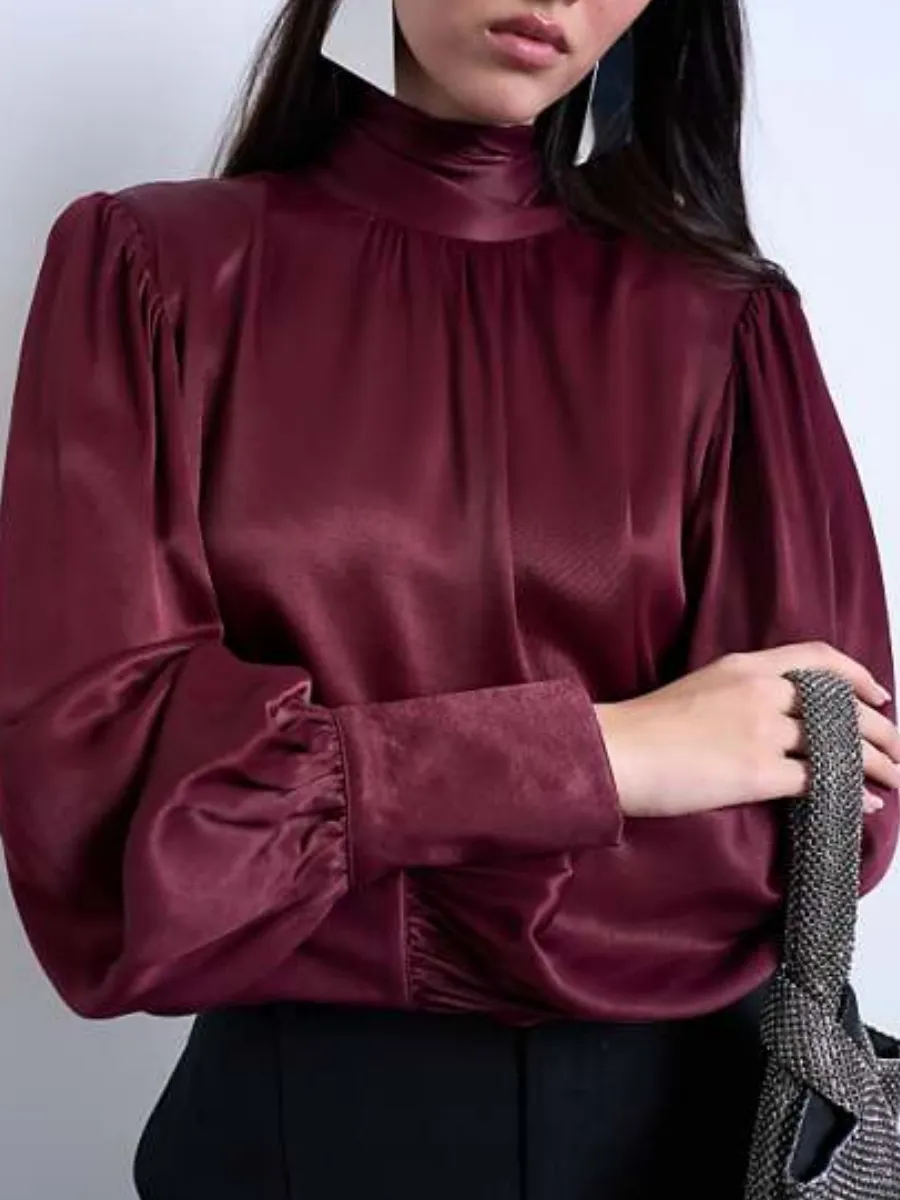 High Neck Satin Blouse