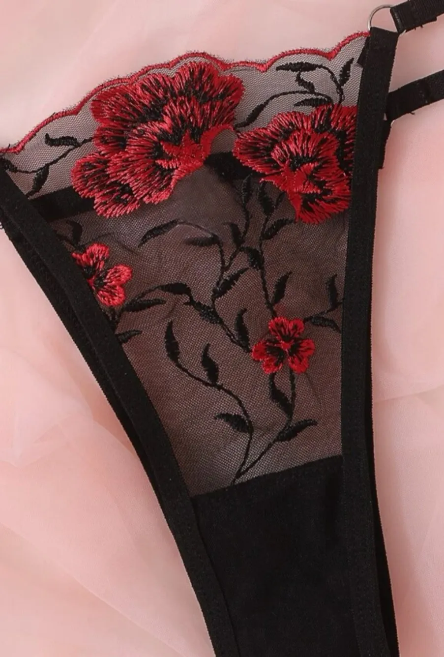 Embroidered Rose Lingerie Set