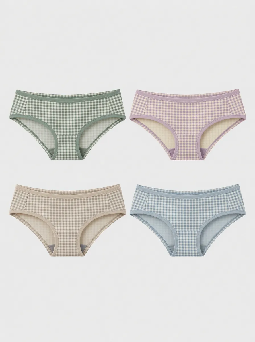 Women's Multicolor Gingham Patterned Seamless-Look Bikini Briefs 4-Pack