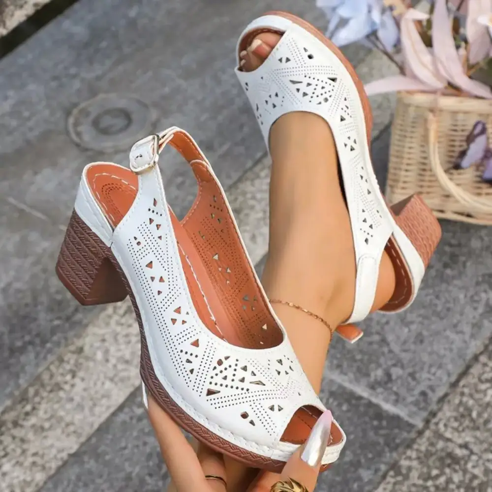 Refined Modern Open Toe Block Heel Sandals
