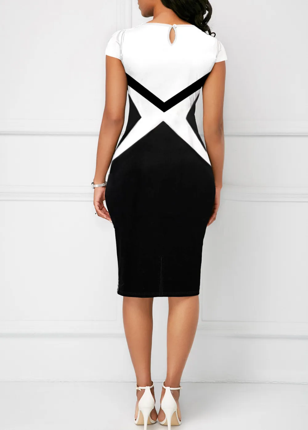 Round Neck Short Sleeve Color Block Dress
