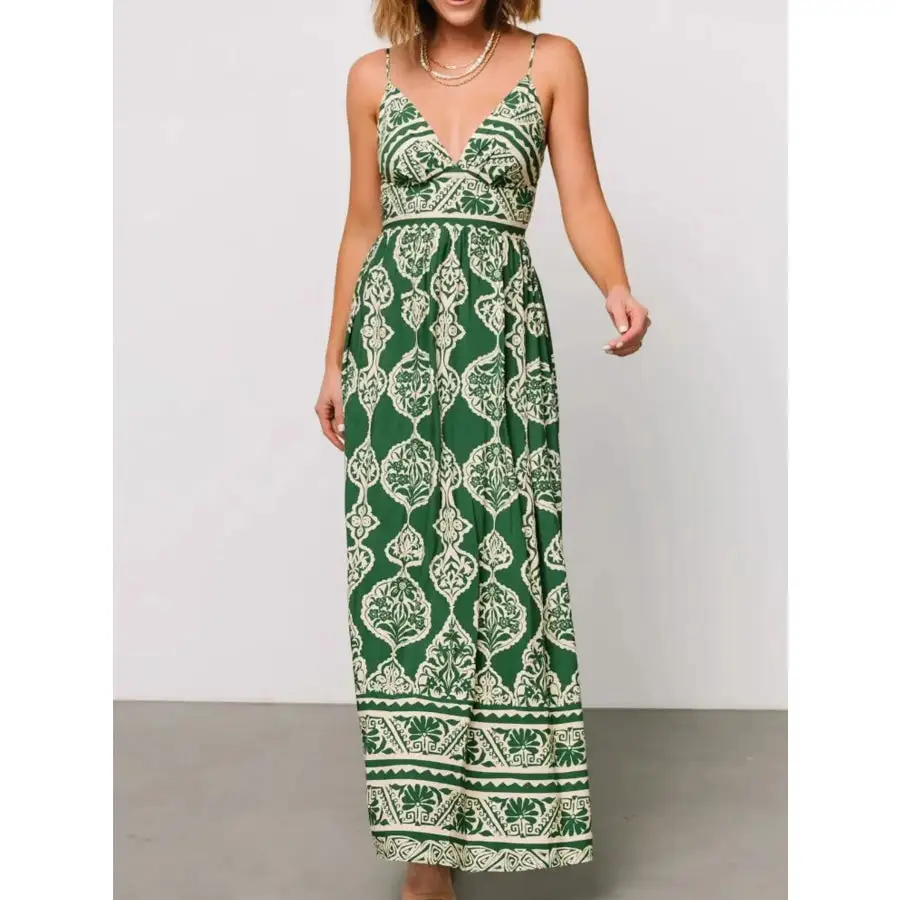 Printed V Neck Maxi Cami Dress