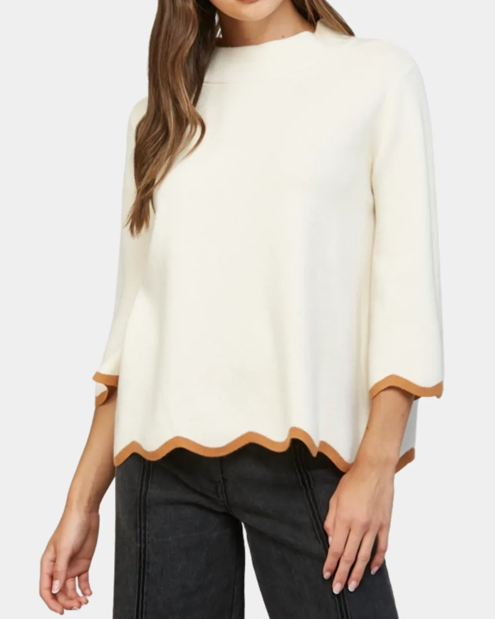 Textured Scallop Mock Neck Top
