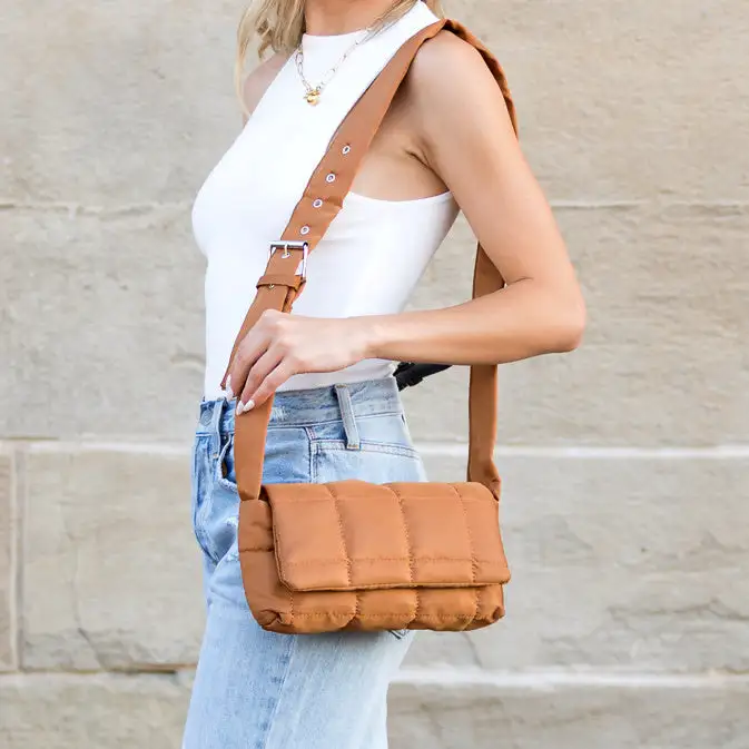 Nylon Foldover Puffer Crossbody Bag