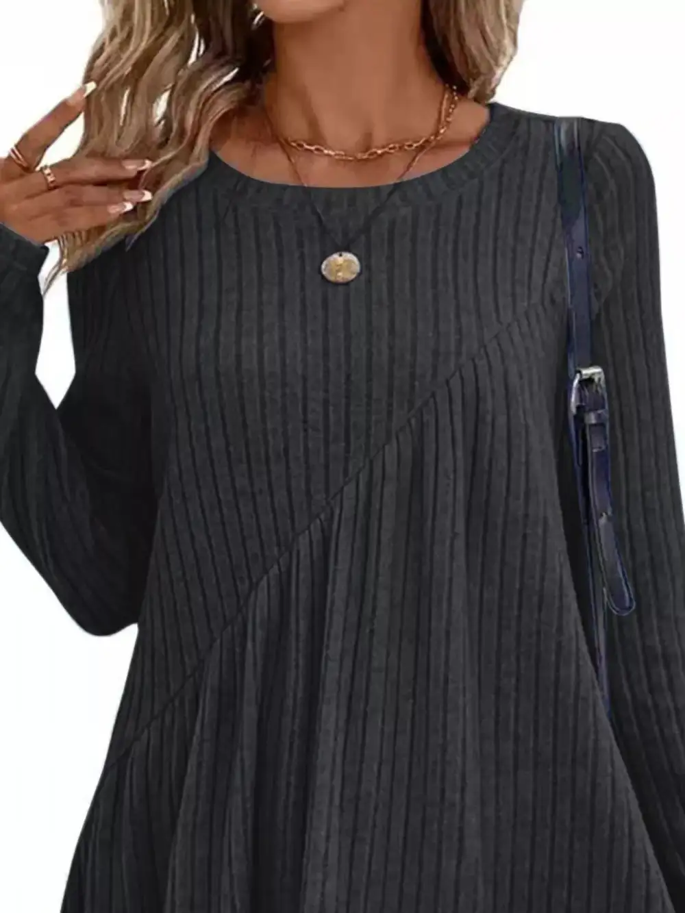 Layered Detail Ribbed Knit Long Sleeve Sweater Dress