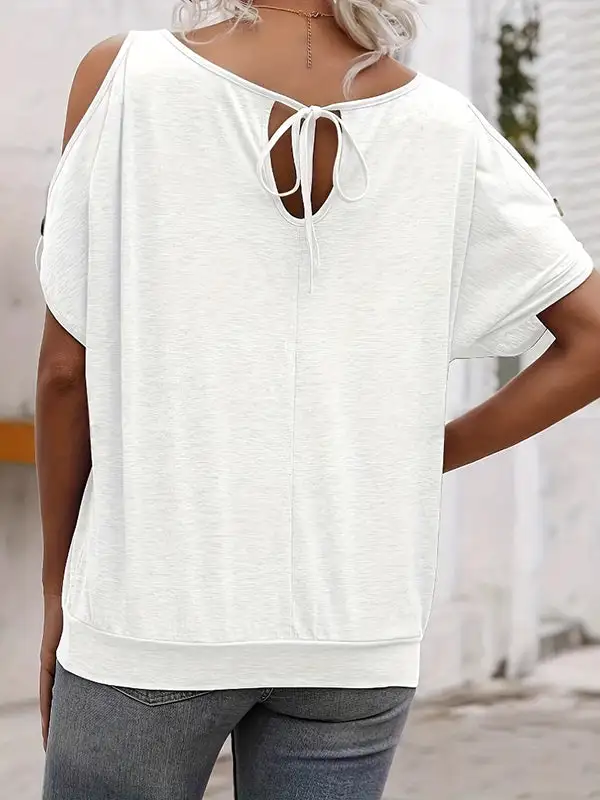 Relaxed Short Sleeve Panel Detail Cold Shoulder T-Shirt