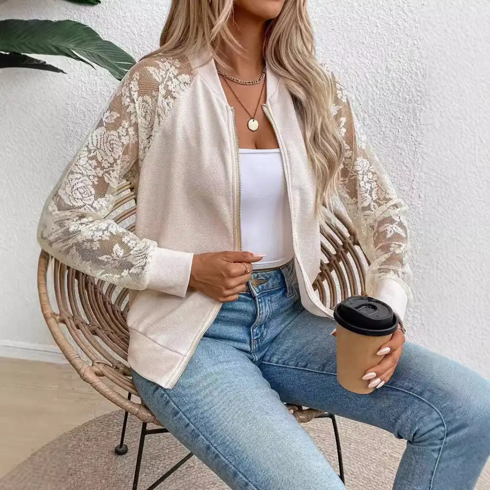 Lace-Trim Casual Outerwear Jacket
