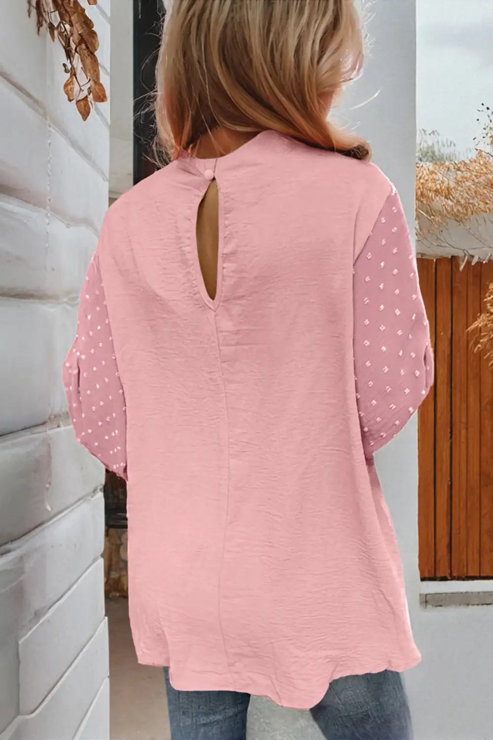 Refined Swiss Dot Balloon Sleeve Loose Blouse