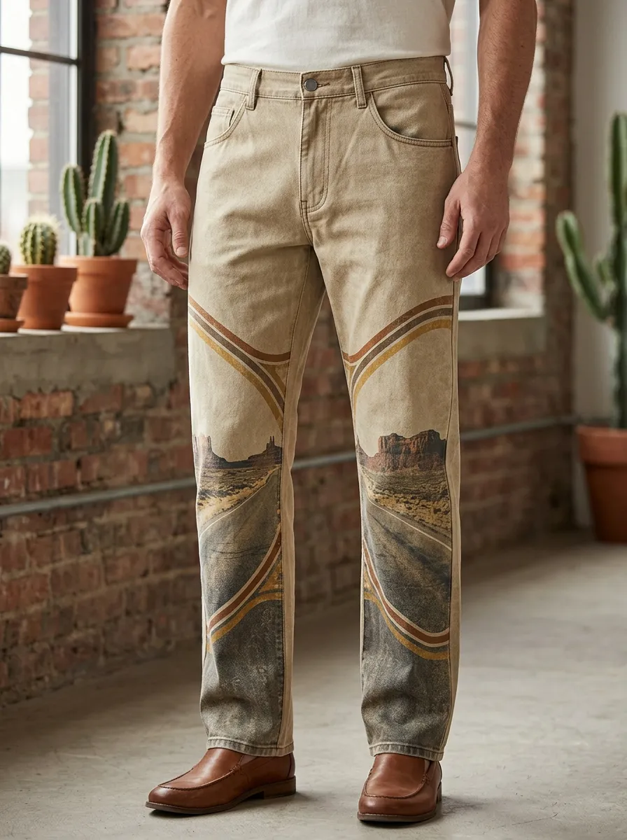 Men's Landscape Print Straight-Leg Jeans