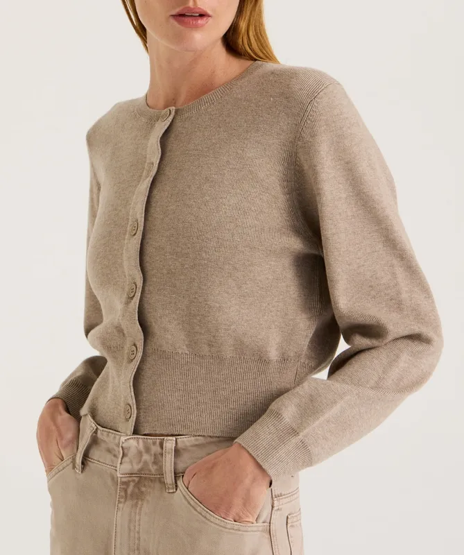 Cacao Cropped Button Front Cardigan