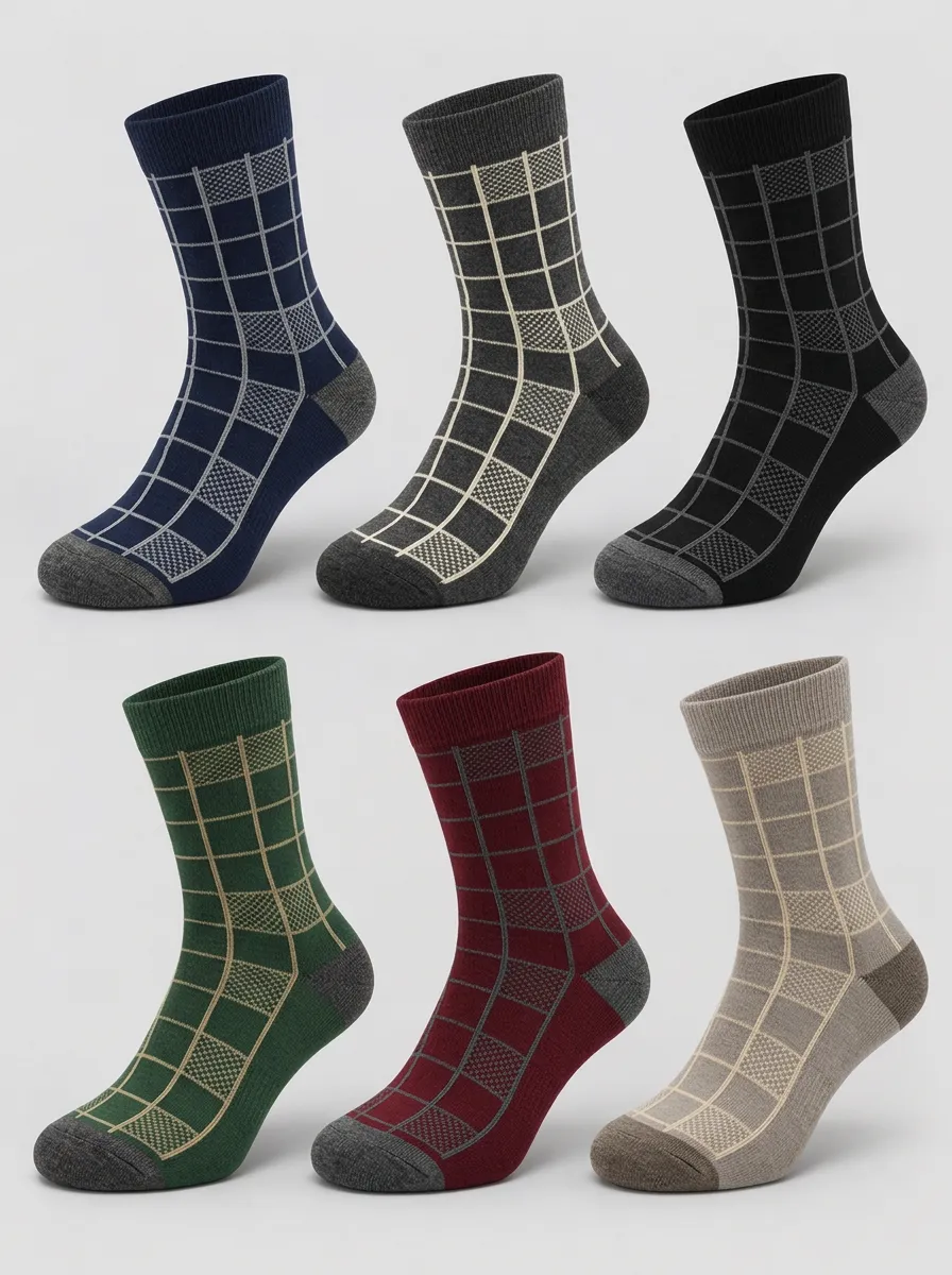 Men's Multicolor Grid Pattern Crew Socks Multi-Pack