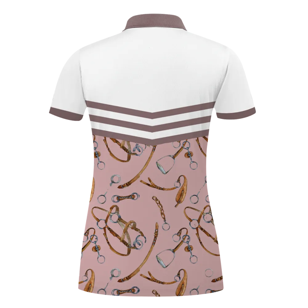 Women's Riding Style Horse Print Casual Short Sleeve POLO Shirt