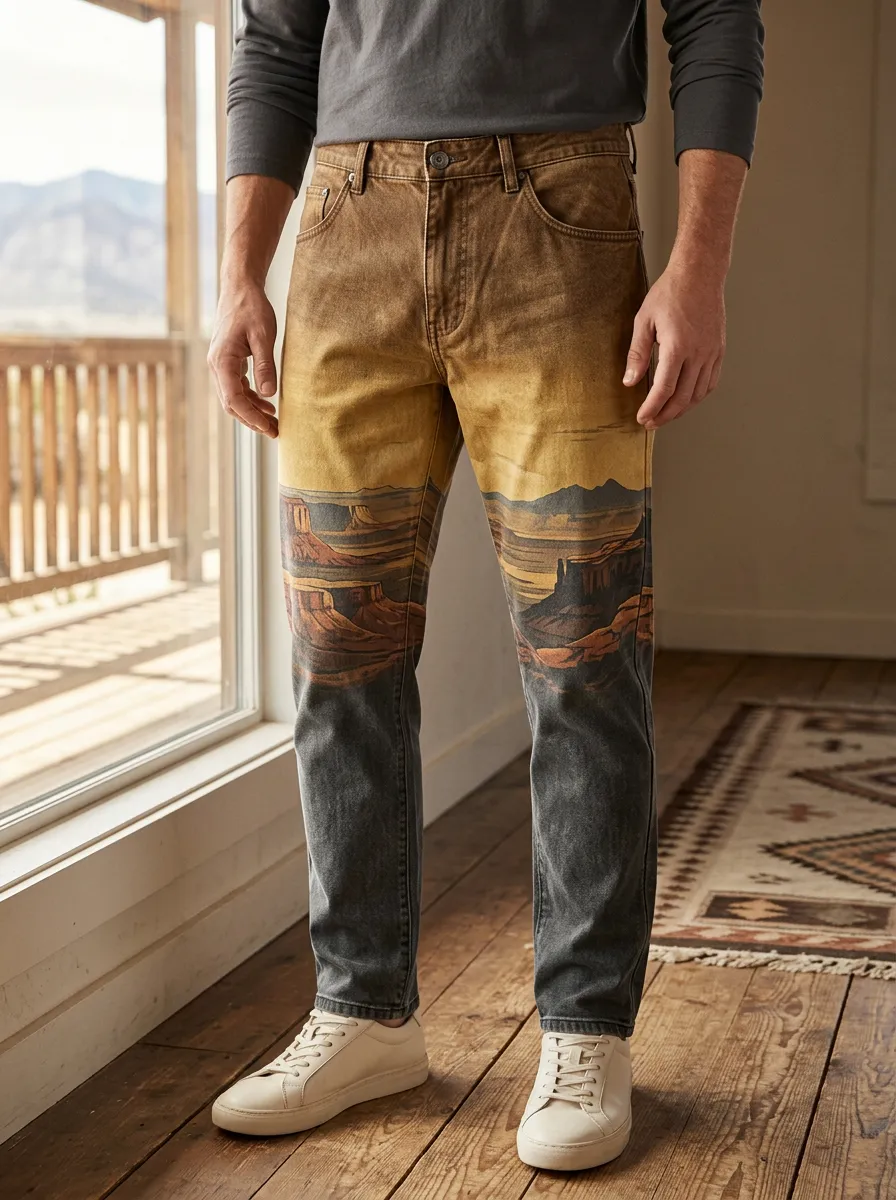 Men's Western Landscape Desert Scenery Printed Pants