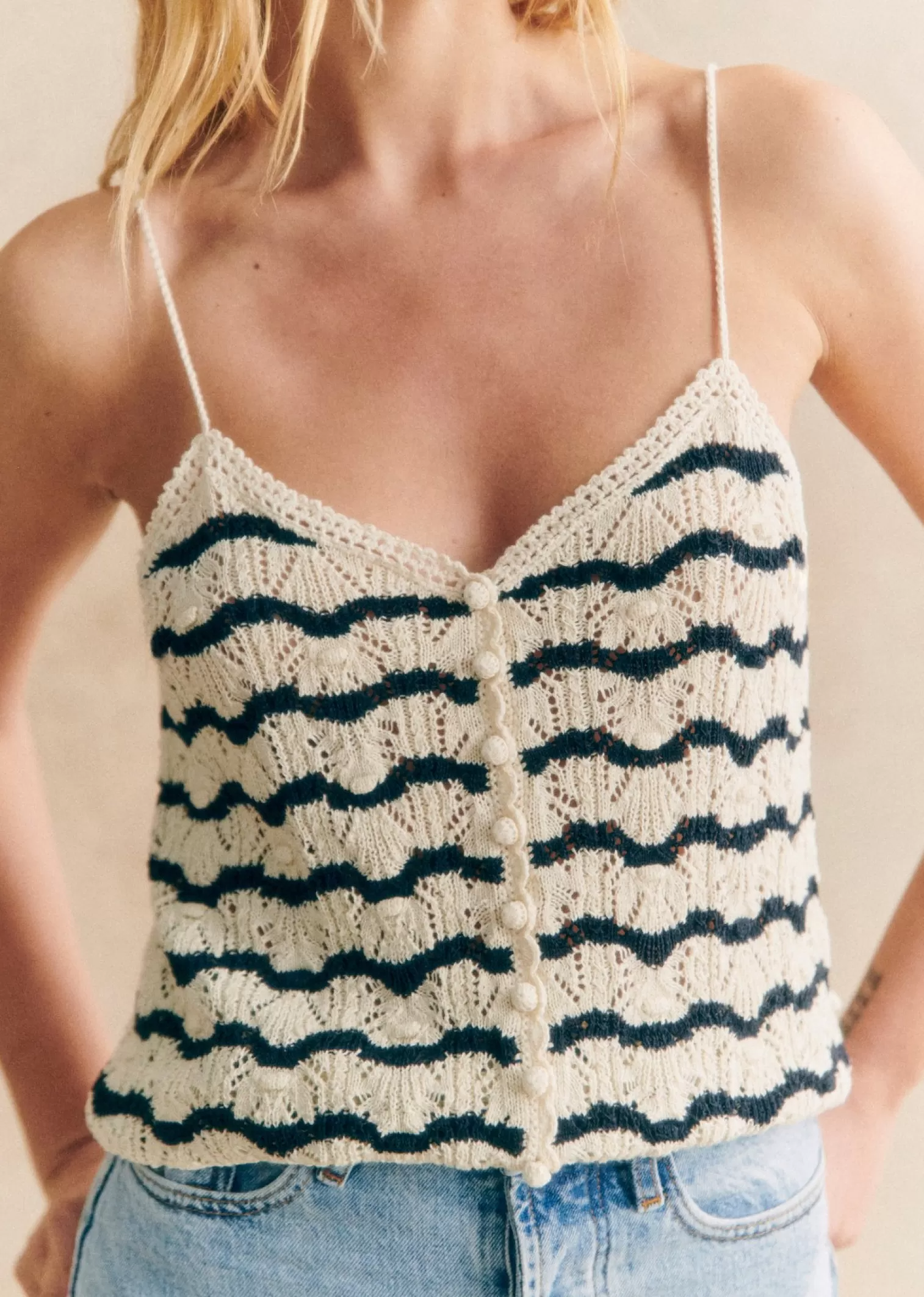 Button - Front Green Crochet Tank Top