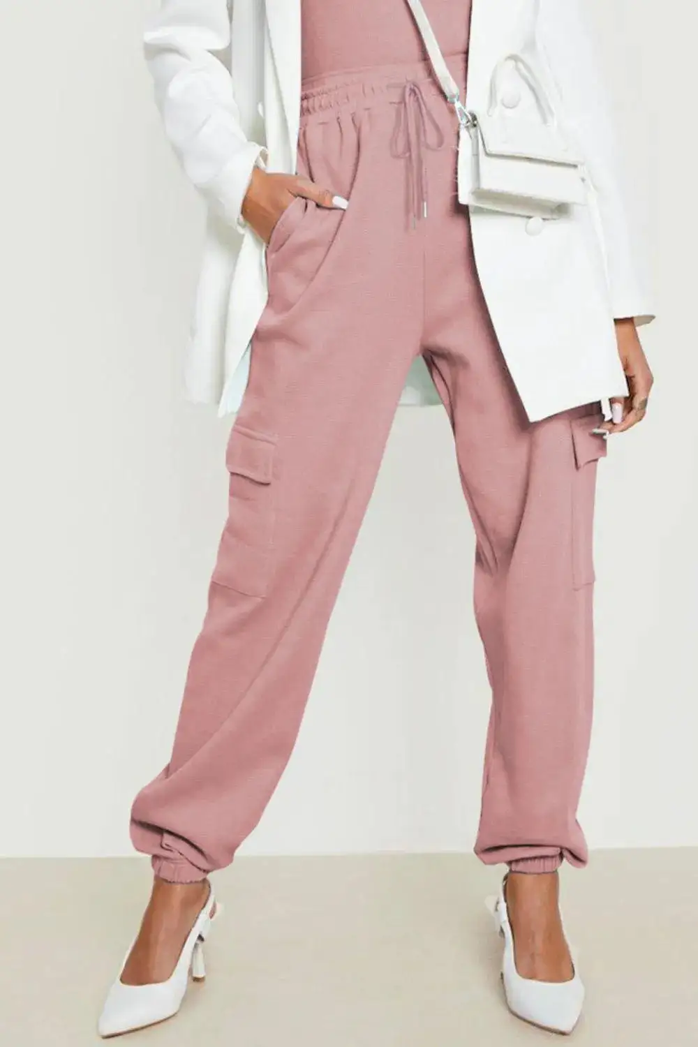 Polished Drawstring Pocket Detail Pants