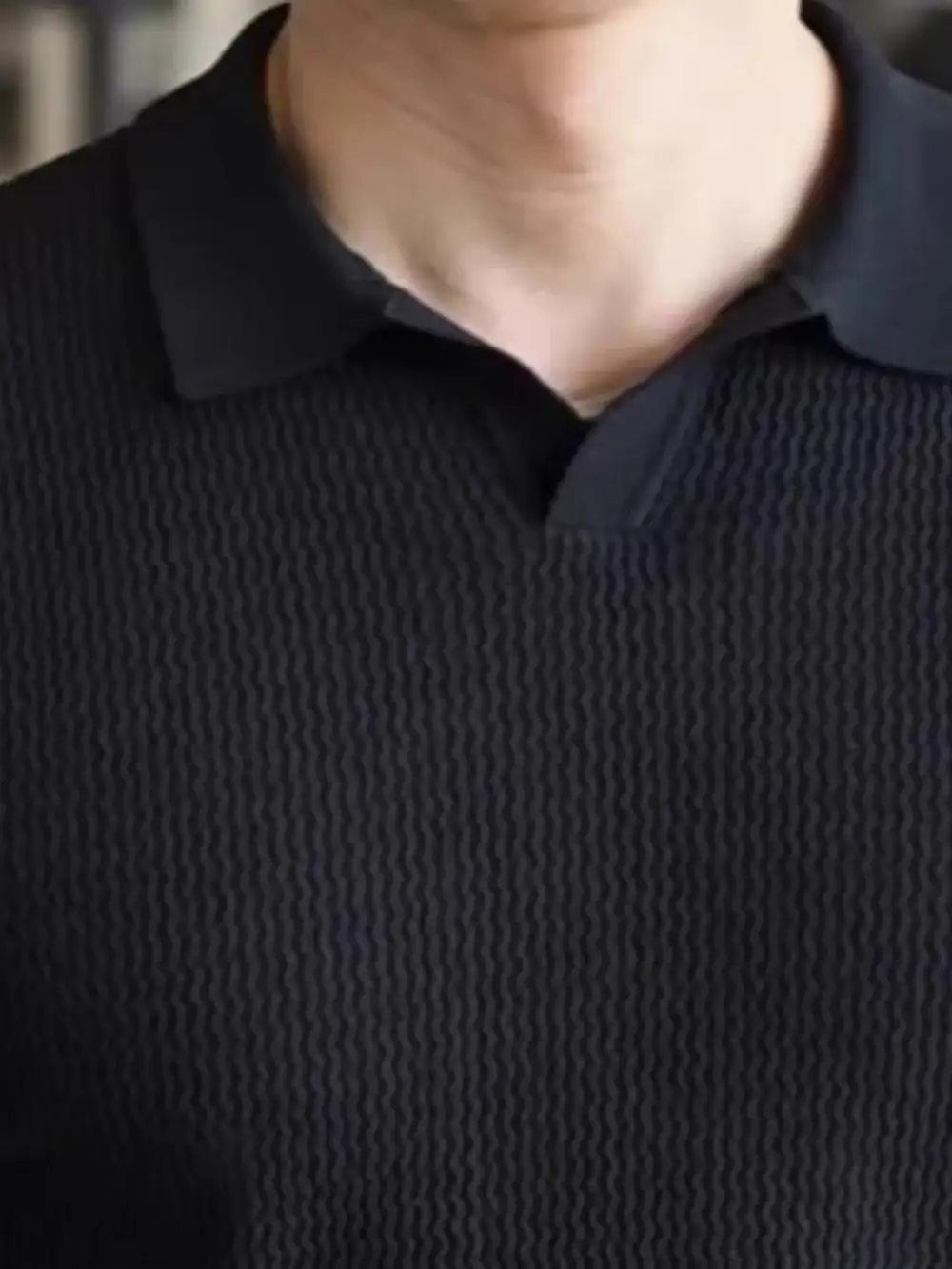 Textured Ribbed Knit Polo Shirt