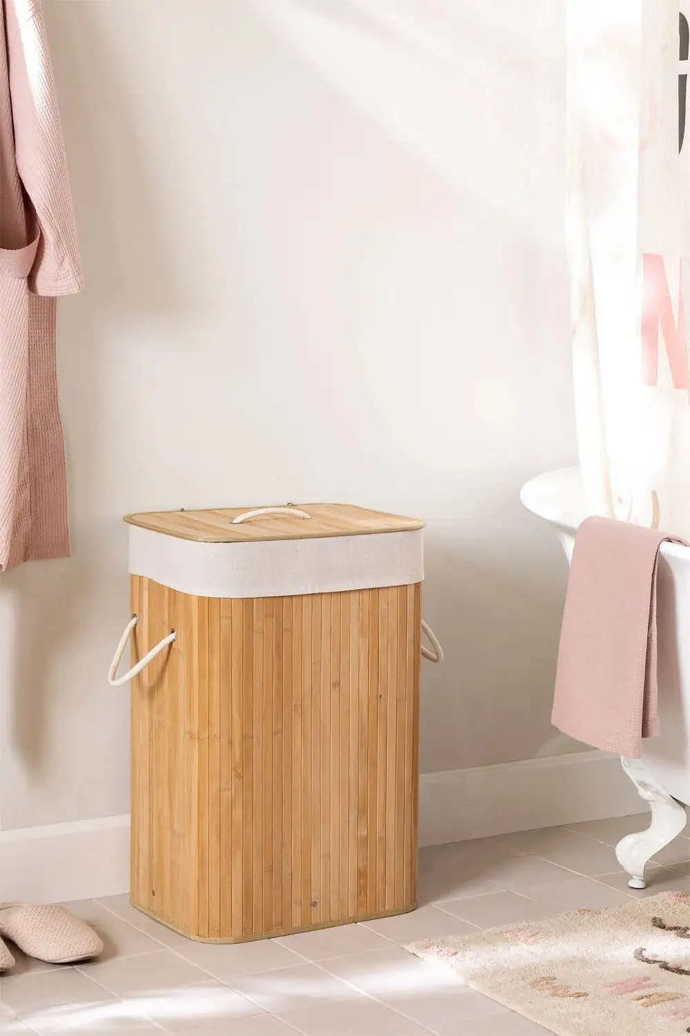 Foldable Bamboo Rectangle Laundry Basket