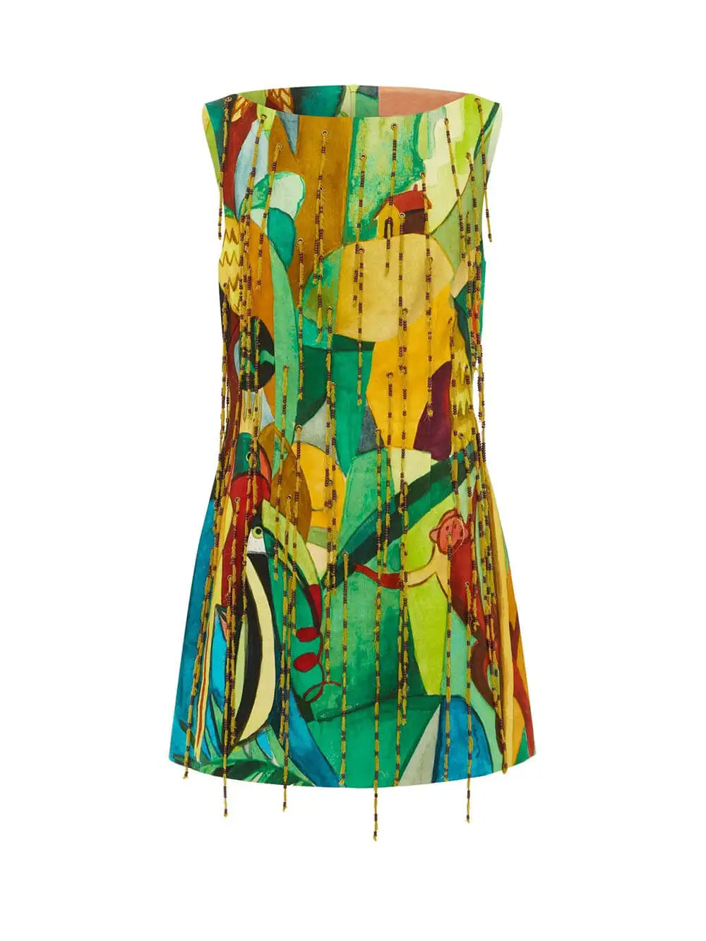 Printed Straight Neck Fringe Exquisite Mini Dress