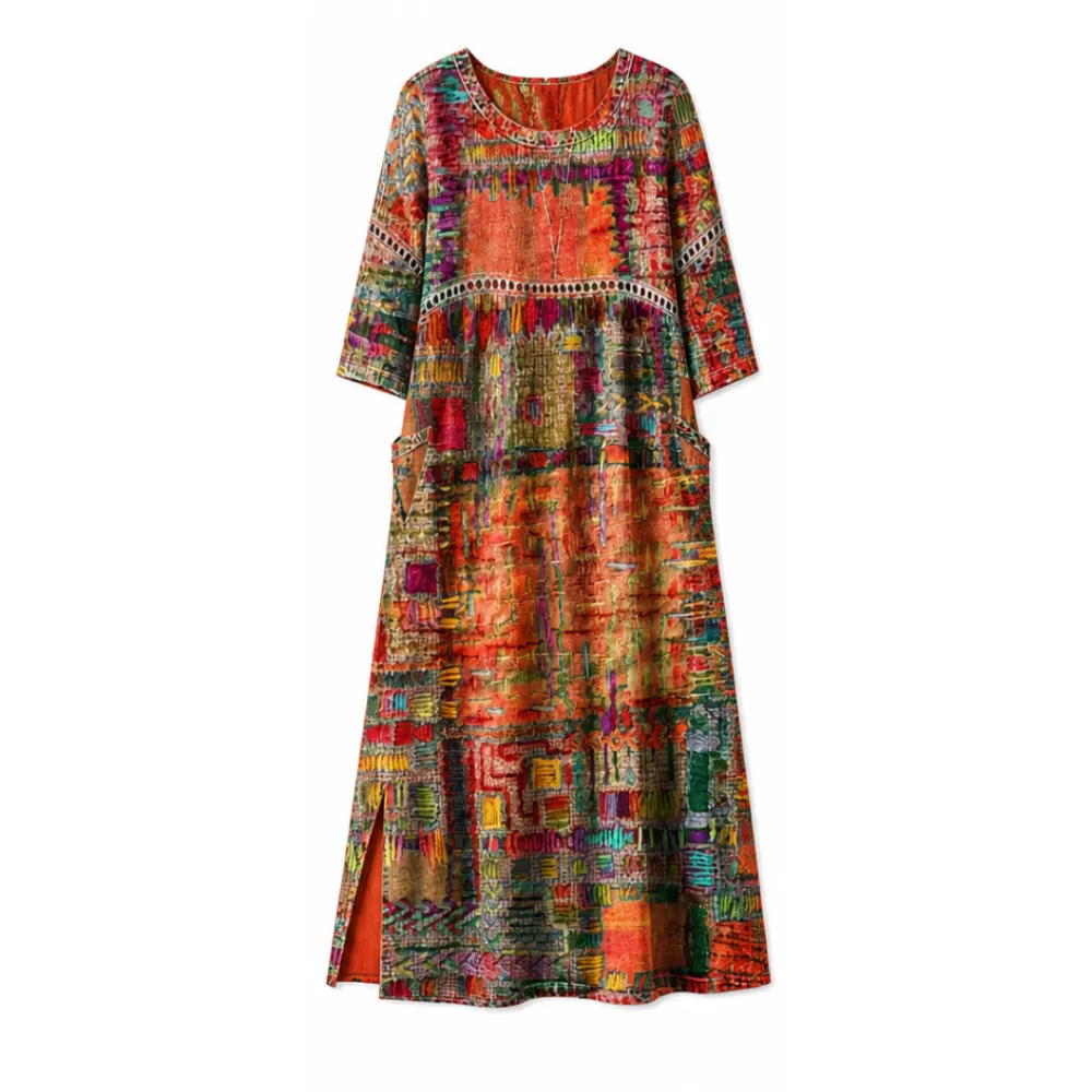 Painterly Patchwork Midi Dress