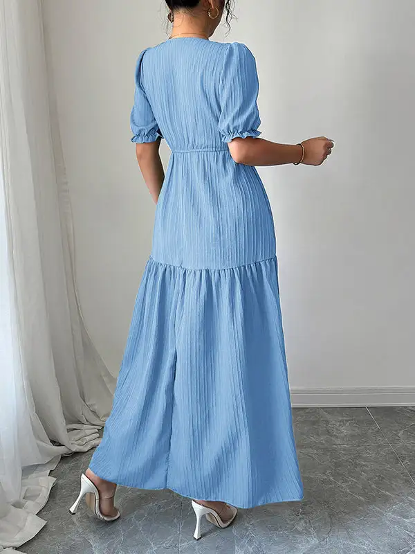 Front Pleated Neck Maxi Dress