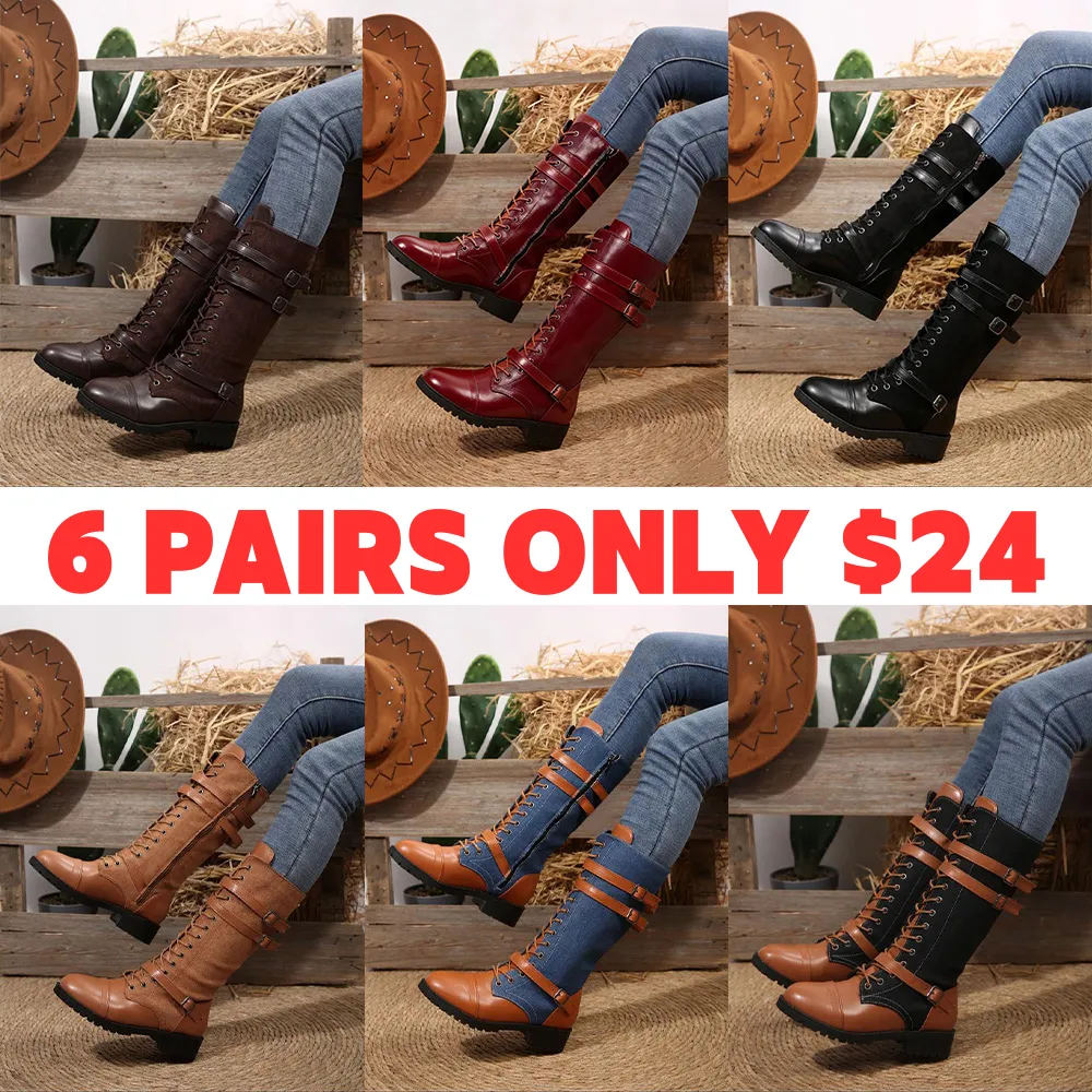 Women's Long Motorcycle Boots, Western Style Round Toe Thick Sole, Durable Comfortable Design, Perfect for Casual Wear