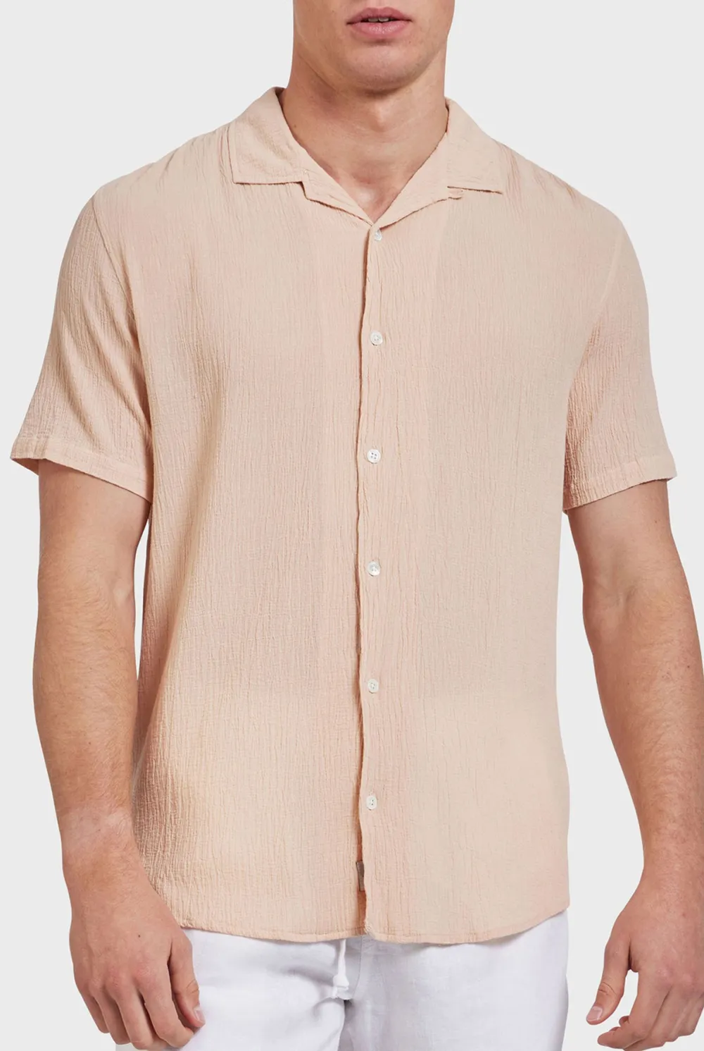 Peach Textured Short Sleeve Shirt