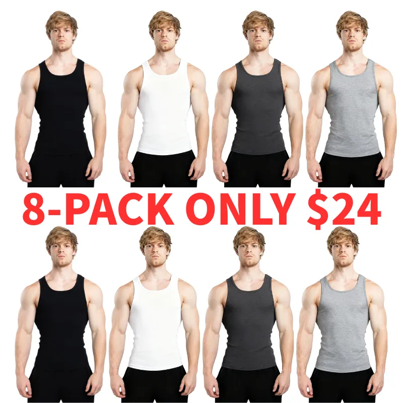 Men's Tank Top Scoop Neck Knit Gym Workout Muscle Tank Undershirt Sleeveless Shirts