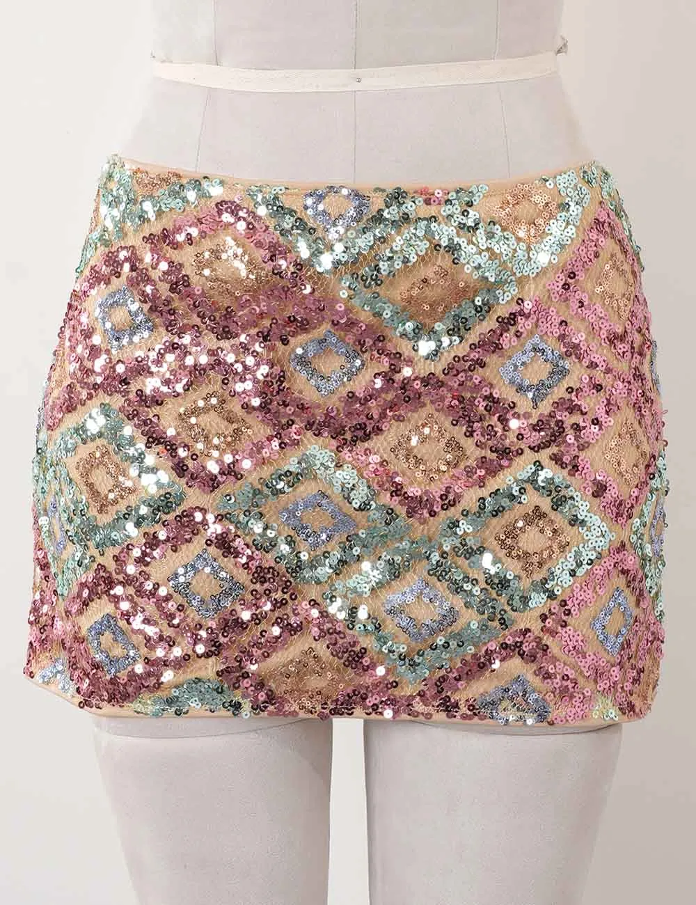Boho Colorful Geometric Pattern Sequin Mini Skirt