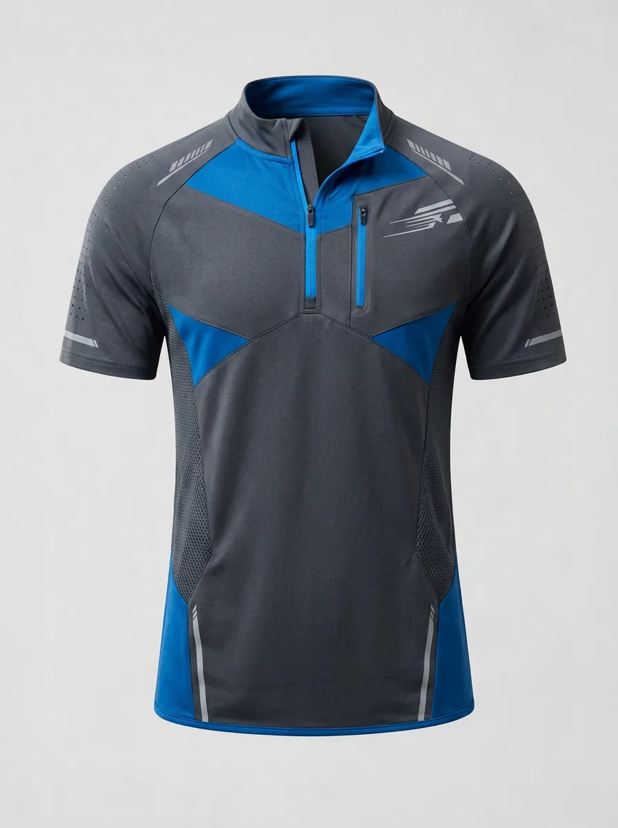 Men's Sporty Athletic Colorblock Printed Quarter Zip Shirt