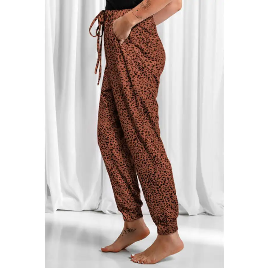 Full Size Leopard Drawstring Pocketed Pants