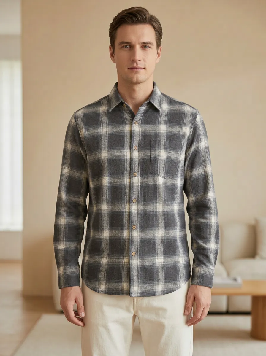 Textured Plaid Long-Sleeve Men's Long-Sleeve Shirt