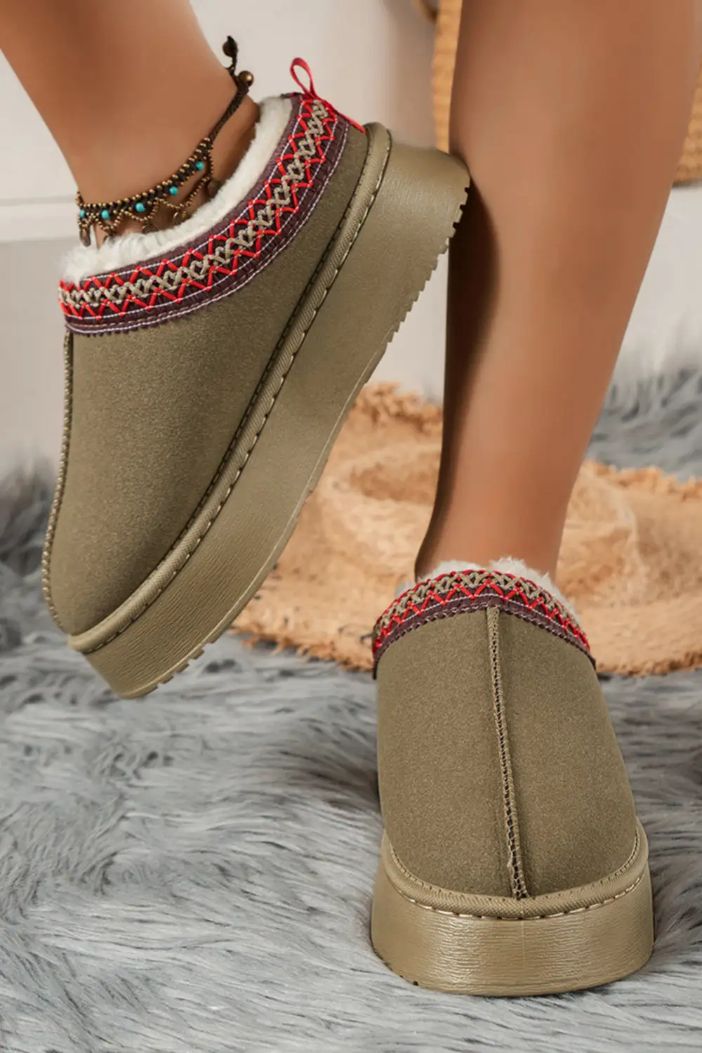 Printed Suede Plush Lined Snow Boots