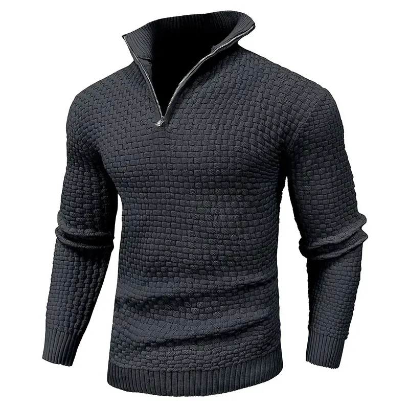 Men's Quarter-Zip Sweater Polo Zip Up Pullover Cable Knit Turtleneck Tops Long Sleeve