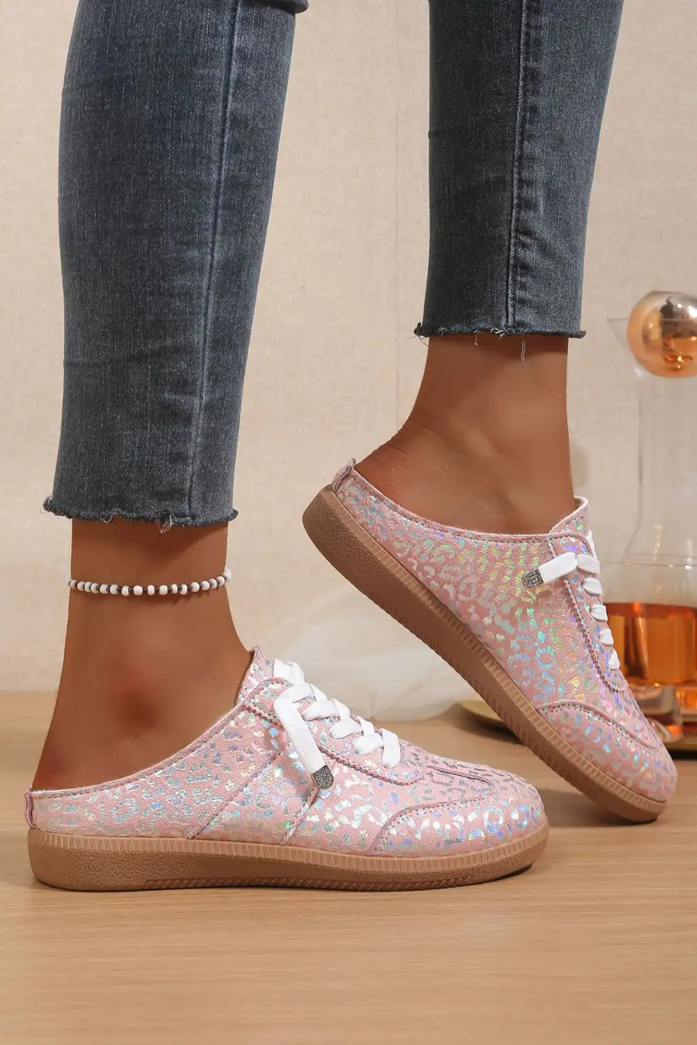 Refined Leopard Metallic Accent Lace-Up Slip-On Sneakers