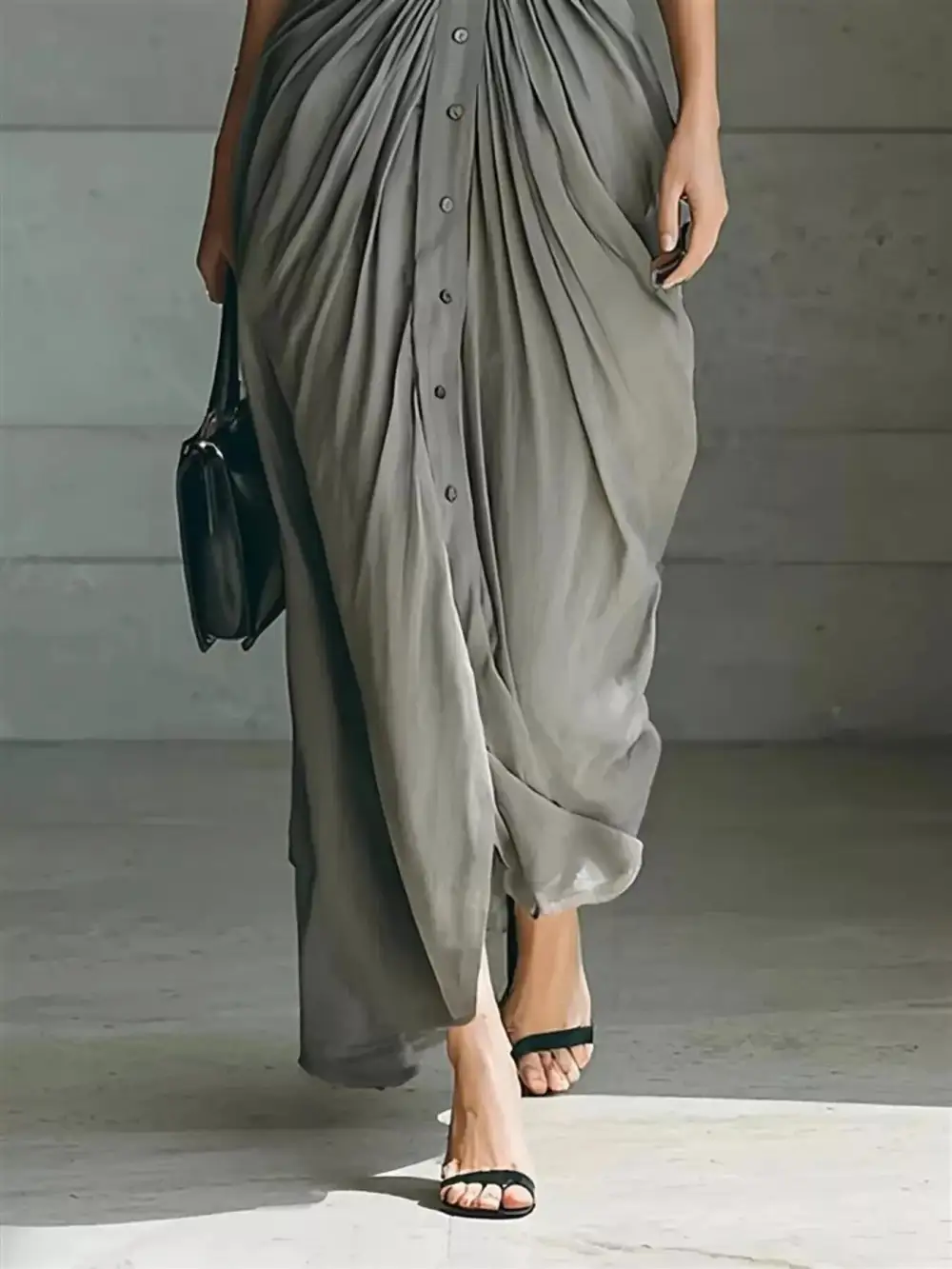 Button Front Ruched Maxi Dress