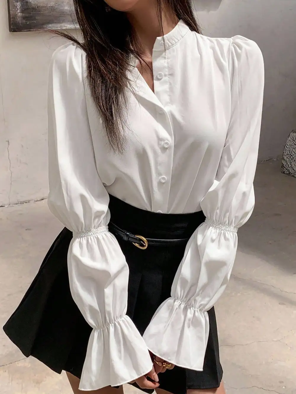 Casual Blouse With Elegant Bell Sleeves