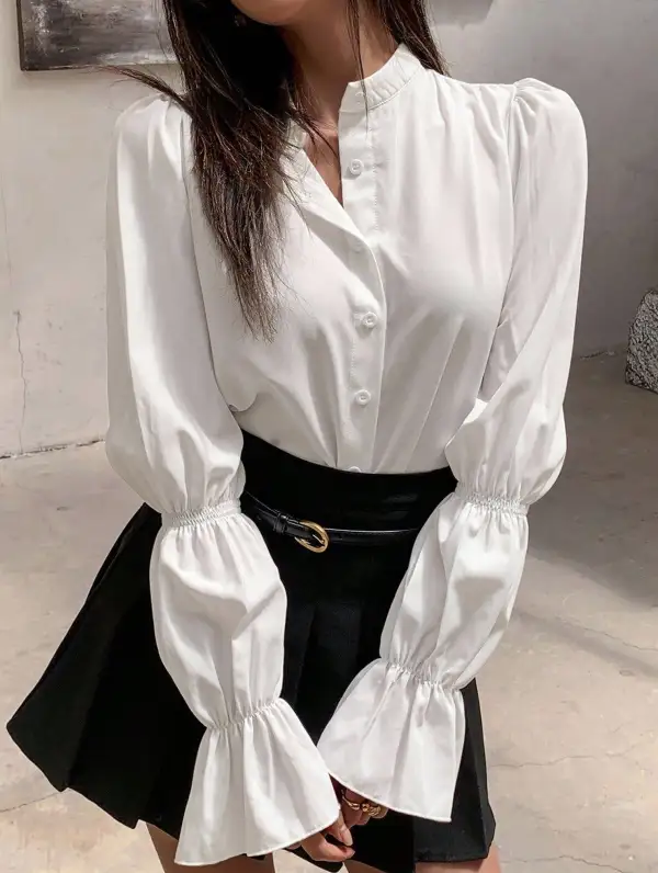 Casual Blouse With Elegant Bell Sleeves