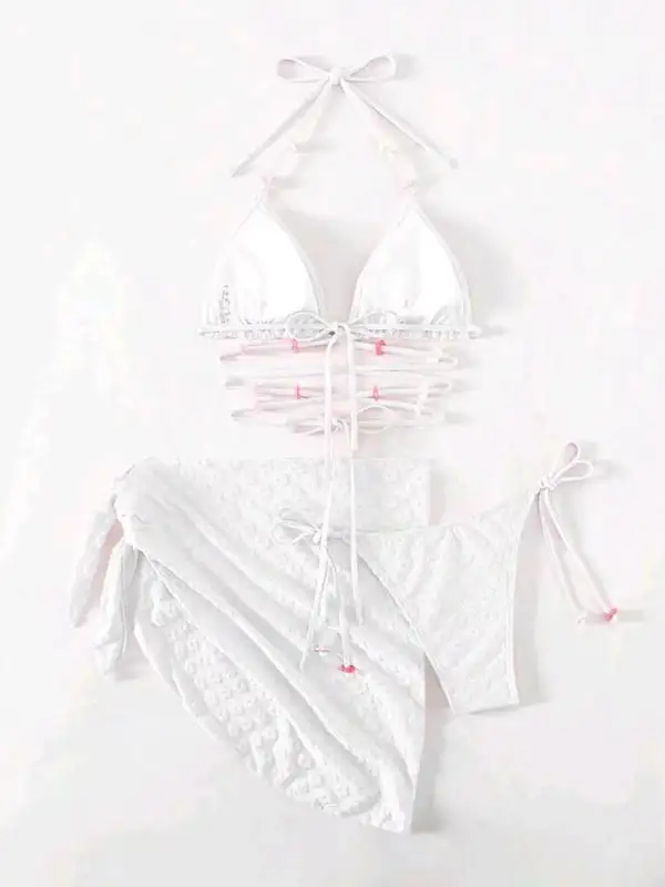 Layered Floral Lace Pattern Bikini Swim Set