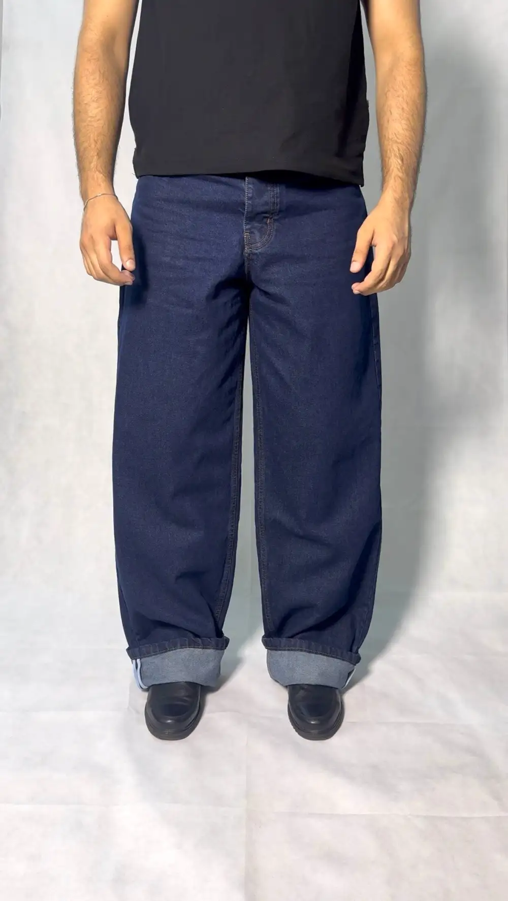 Men's Raw Finish Baggy Stretch Denim Jeans