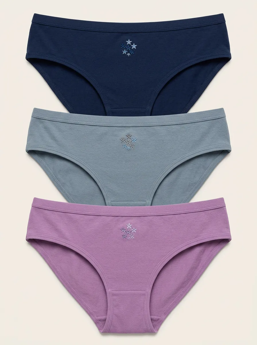 Women's Star Embroidered Bikini Briefs Three Pack
