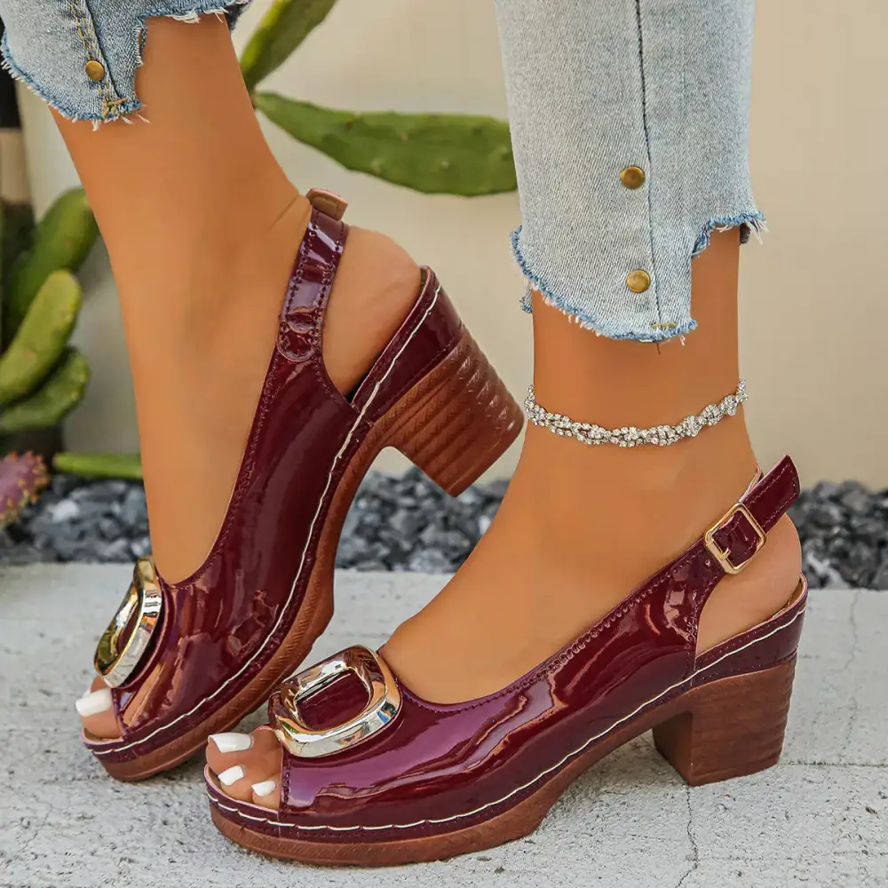 Classic Peep Toe Block Heel Sandals