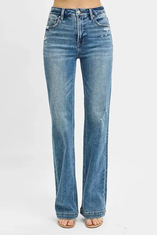 Distressed Detail Bootcut Plus Denim Jeans