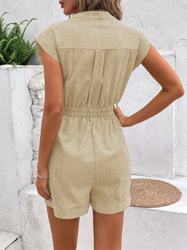 Pinstripe Short Sleeve Jumpsuit Shorts