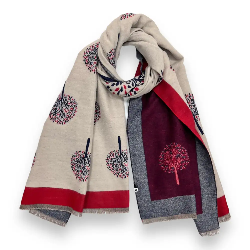 Bordered Tree Print Reversible Scarf