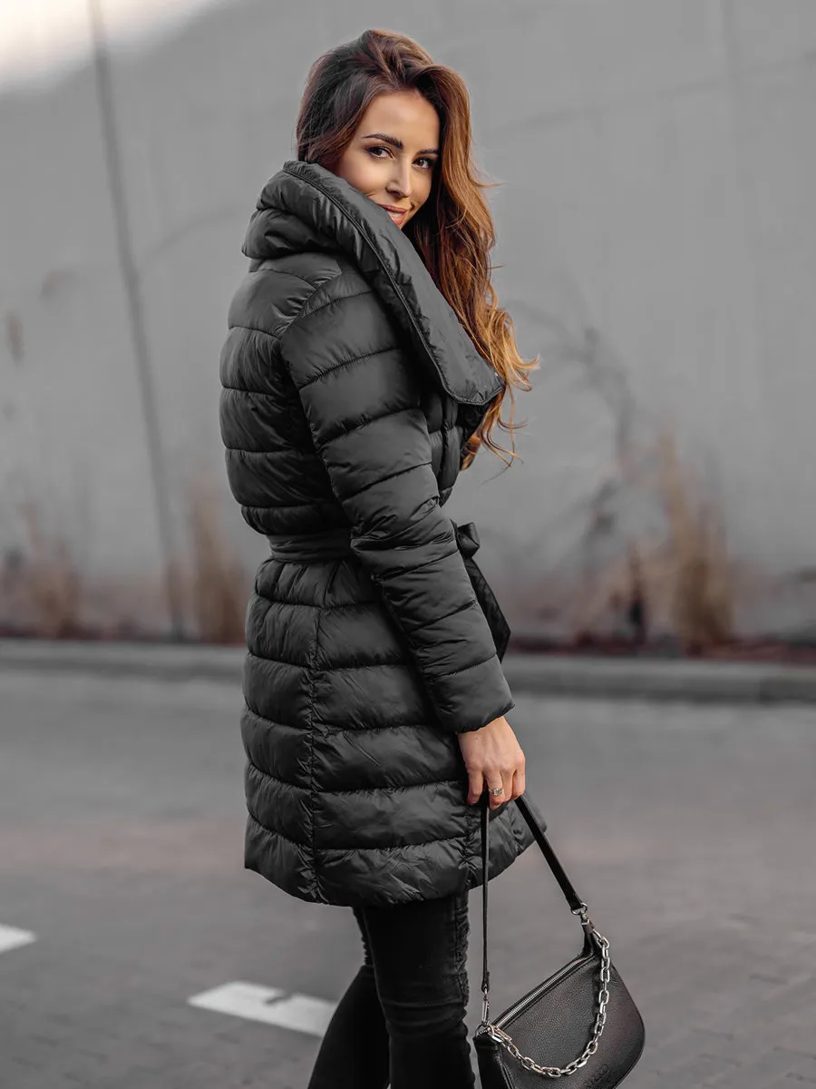 Black long women's winter jacket