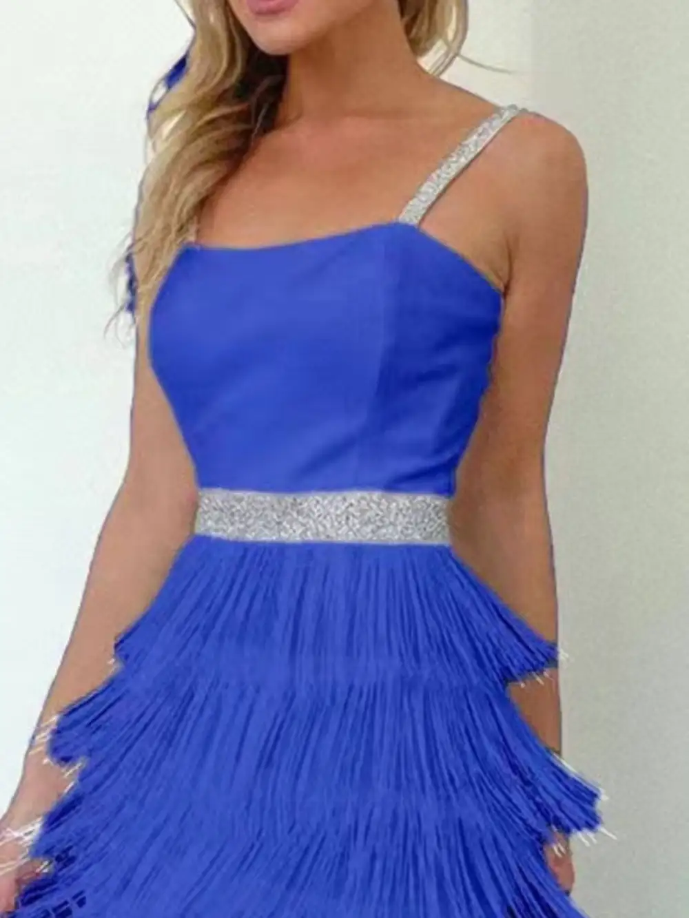 Gathered Detail Fringe Mini Dress