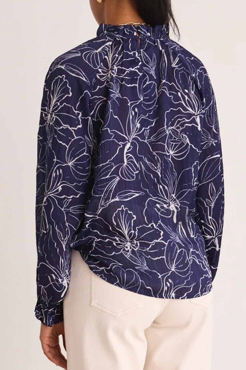 Blue Floral Print Long - Sleeve Top