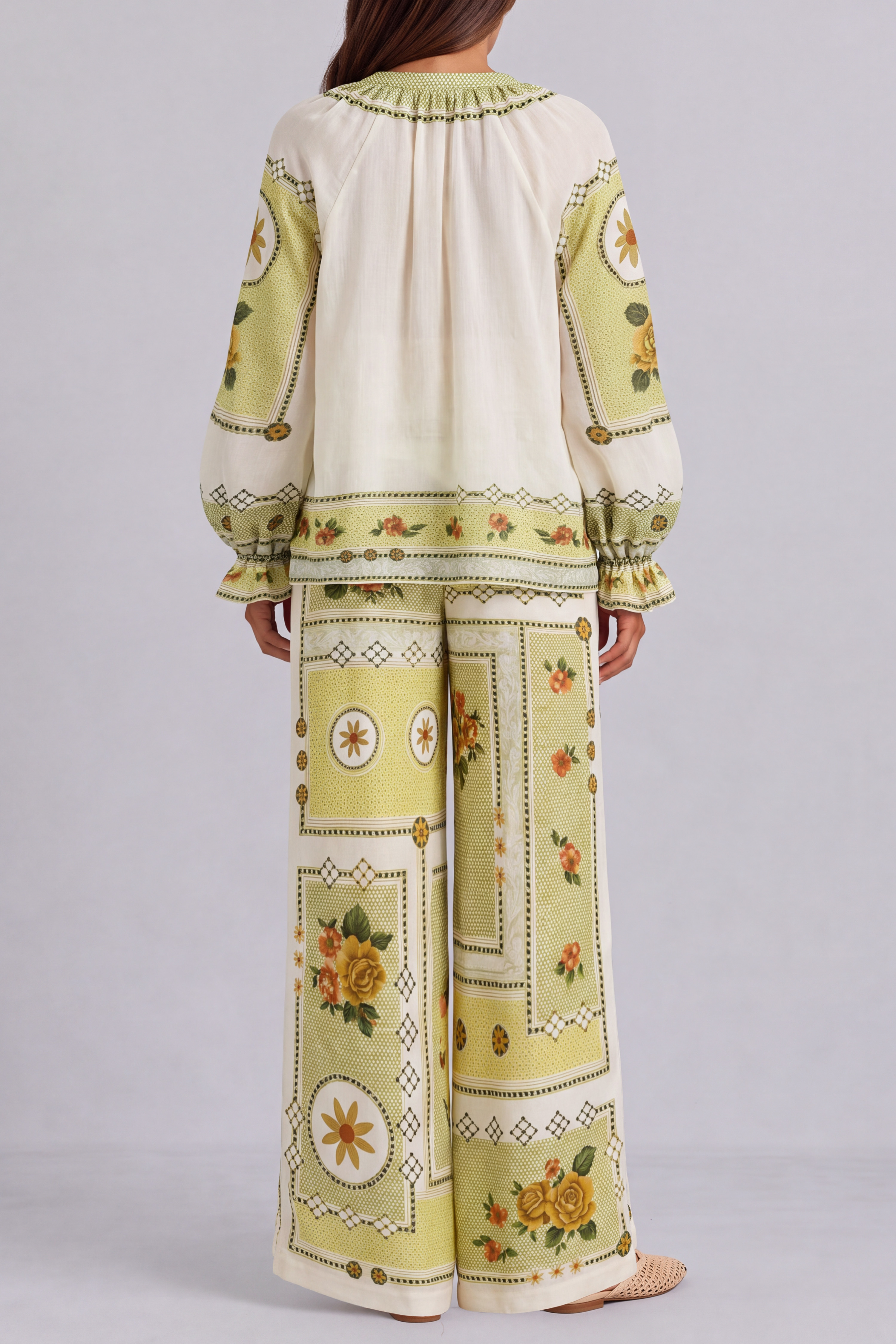 Tie Detail Floral Printed Matching Pants Set